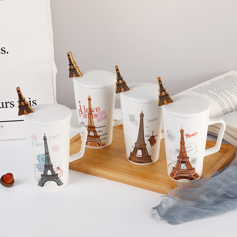 复古埃菲尔铁塔时尚马克杯 新款巴黎铁塔型陶瓷杯 办公室耐温水杯