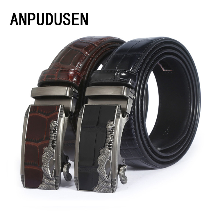 New Men's Crocodile Leather Belt Business Stall Belt Selling Alloy Automatic Button-Down Individual Waistband Wholesale