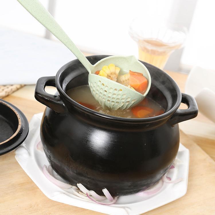 Wheat Straw Soup Leak Two-In-One Soup Spoon High Temperature Household Hot Pot Colander Porridge Spoon Kitchen Soup Leak Dual-Purpose Spoon Specification drawing