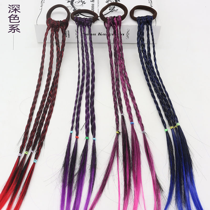 Factory direct sales of gradient braids, gold thread colored headwear, hair bands, cross-border best-selling high-temperature silk hair pieces, children's wigs Specification image