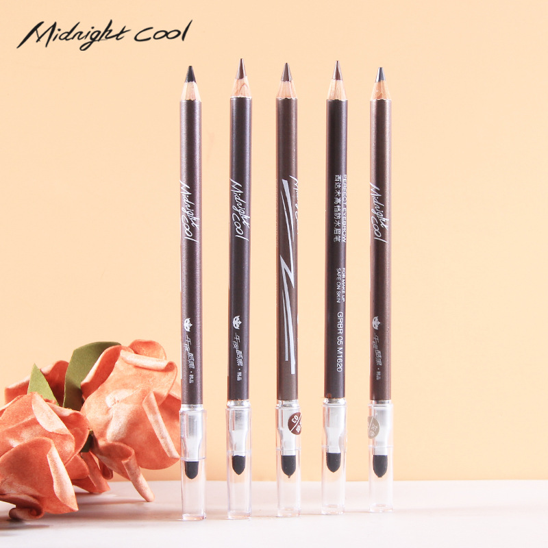 Midnight Cool Black Imported Xida wooden eyebrow Pencil, wooden double-headed sponge eyebrow brush, waterproof, sweat-proof and non-fading wholesale