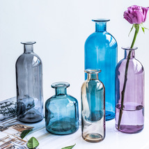 北欧新款彩色玻璃花瓶 透明小口一枝花摆件 水培客厅摆件工艺品百货
