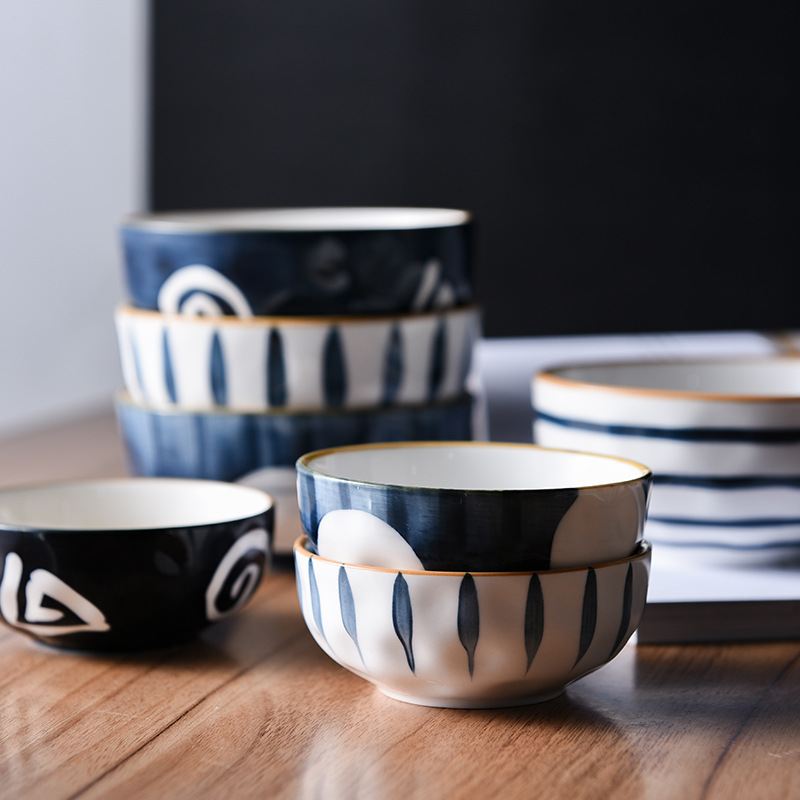 青禾碗家用吃饭面碗汤碗日式北欧单个创意个性可爱陶瓷手绘饭碗