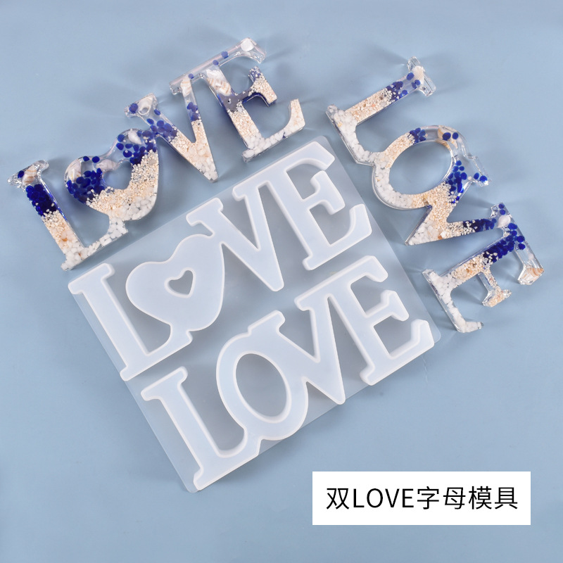 diy水晶滴胶模具LOVE英文单词爱心挂牌门牌装饰硅胶模具