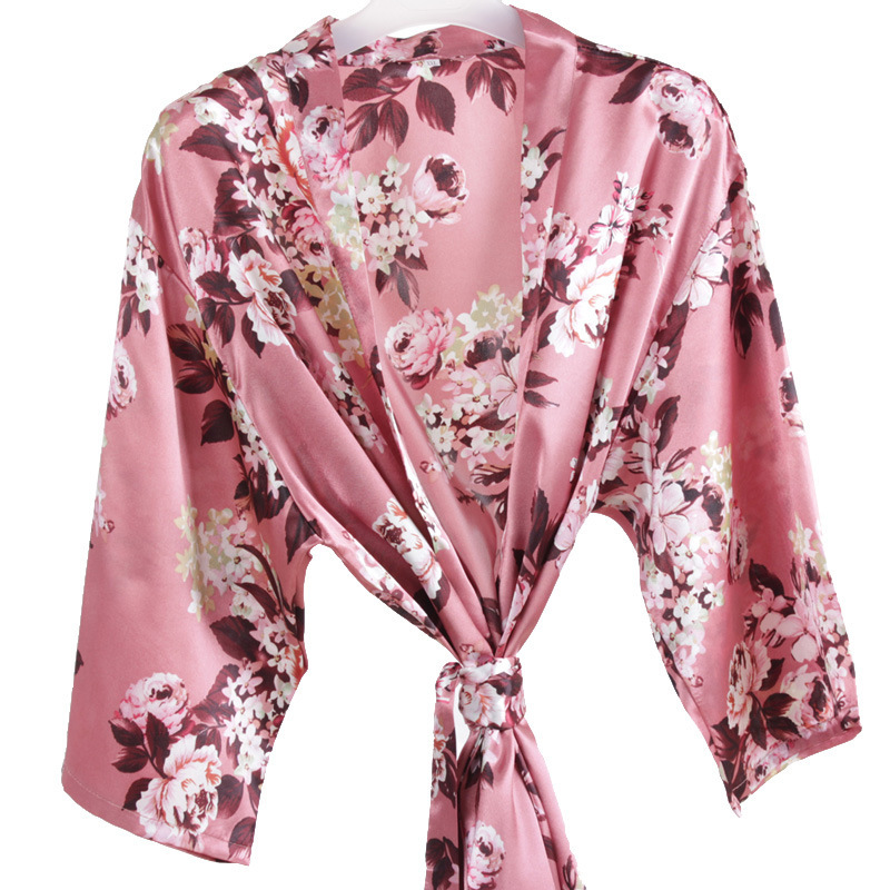 Summer bathrobes, thin printed pajamas, bridesmaid bathrobes, bride's morning gown, dog tail flower short gown A2350 Specification image