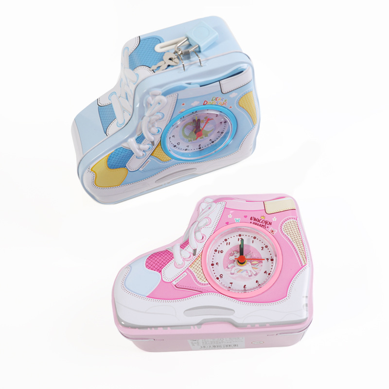 New Back-To-School Gifts Shoes Alarm Clock Piggy Bank Kindergarten Gift Ideas Locking Tinplate Piggy Bank details Picture