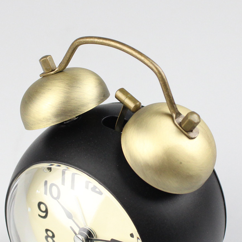 A super-loud, retro circular convex bell alarm clock for children, students, home, bedside, silent night light clock details Picture