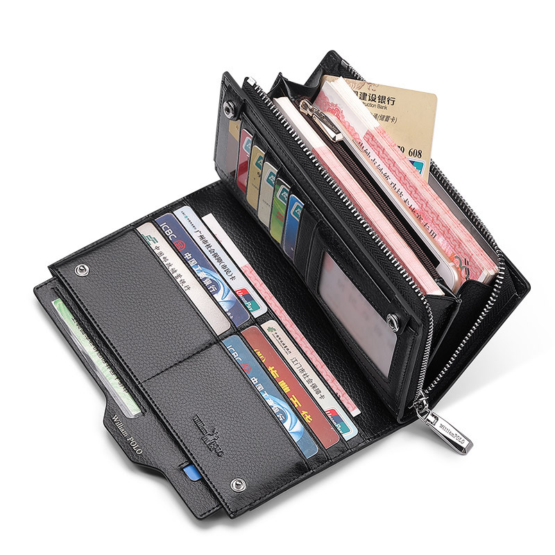 Paul Wallet Men's Long Wallet Men's Leather Multi-Card Card Bag Anti-Theft Brush Driver's License Cowhide Wallet Wholesale Item Picture