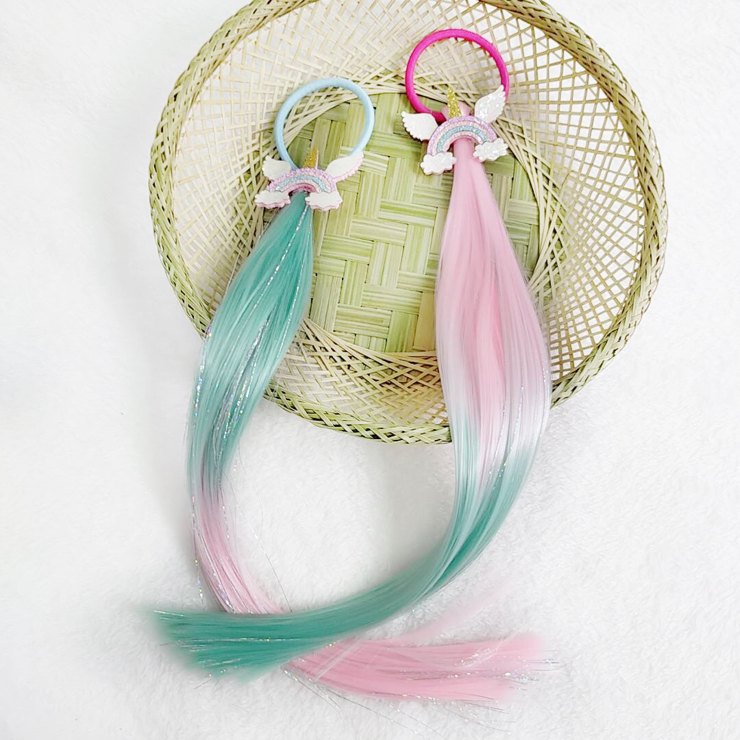Children's fake hair manual bow color wig ponytail wave waveless waveless connection method manufacturers direct sales details Picture
