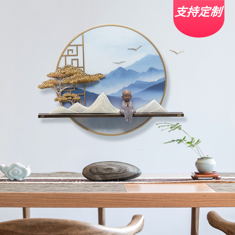 新中式壁饰挂件装饰画餐厅墙面茶室禅意挂画禅意客厅玄关金属壁画
