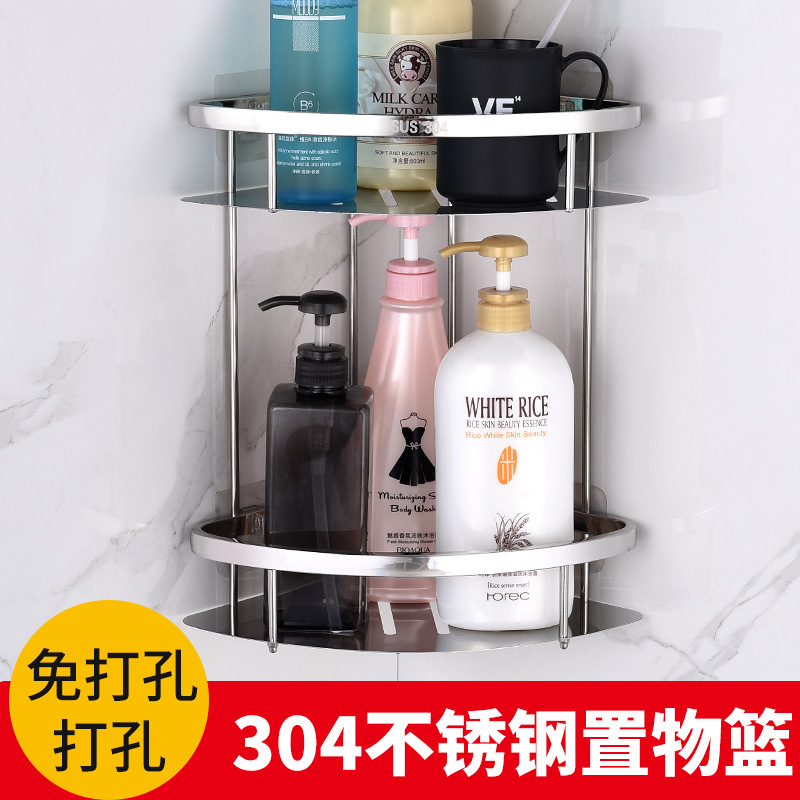 Triangular 304 stainless steel corner storage in the bathroom, corner rack for washroom and bathroom, wall-mounted Specification image