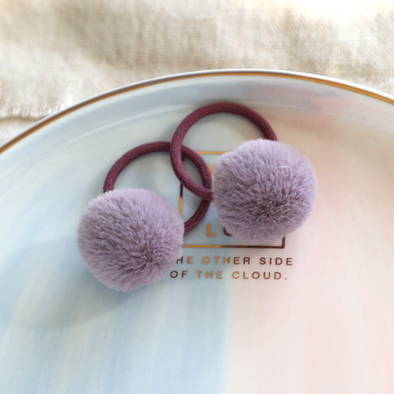 Korean Version Of Children's Hair Accessories Autumn Winter Hairball Ball Scrunchie Baby Small Leather Band Set Mink Ball Hair Cord Cute Candy Color Item Picture