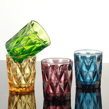彩色菱形玻璃杯 家用果汁牛奶口杯创意加厚杯子4只彩盒套装