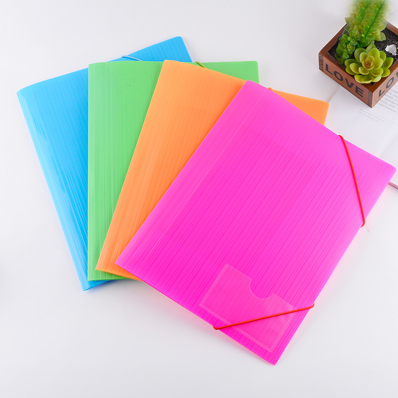 Cross-border translucent PP material folder Student textbook office flat rope file bag solid color elastic band test paper bag thumbnail