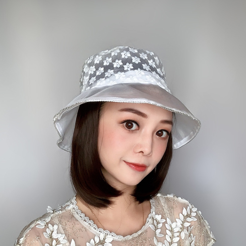 Summer new hat integrated wig fragrant wind pearl lace fisherman hat wig hat can be removed long straight hair Item Picture