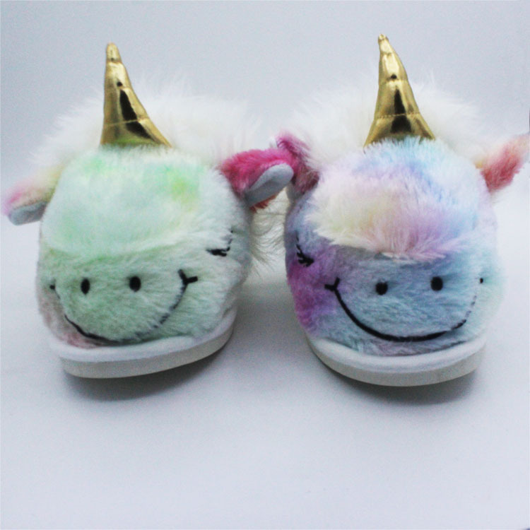 Unicorn TPR indoor and outdoor long hair thickened warm cartoon animal cotton slippers full figure