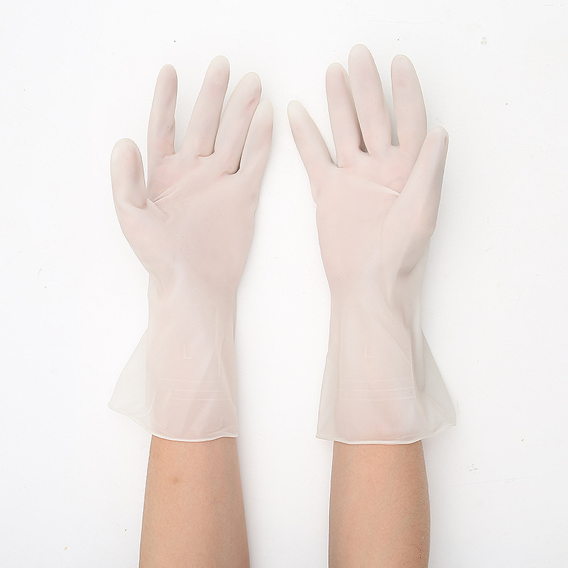 橡胶家务用手套 乳白色一次性防护工作手套 长款舒适洗涤防护手套详情图2