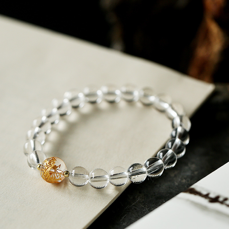 烫金龙珠好运/天然黑曜石白水晶细节图