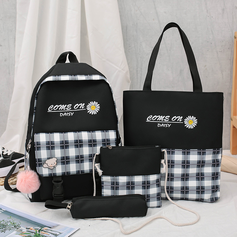Mochila escolar multipieza versión coreana escuela secundaria escuela secundaria campus simple bolsa de estudiante mochila para estudiantes universitarios linda mochila a cuadros details Picture