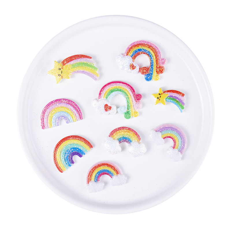 Resin accessories, glitter rainbow, diy children's brooches, hair clips, rubber bands, accessory materials, mobile phone cases, decorative patches Item Picture