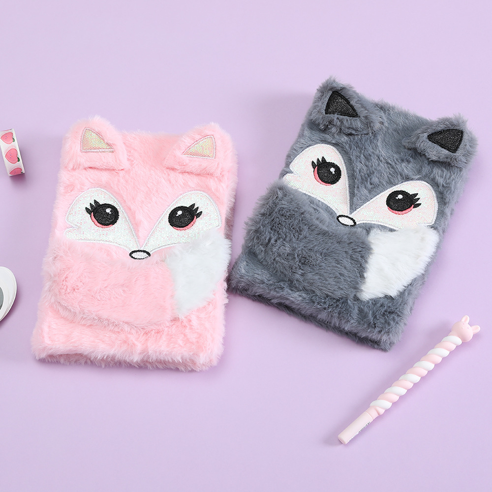 Thousand Yu Culture Winter Plush Cartoon Girl Notebook Primary School Cute Diary Children Fox Small Animal Fur Book details Picture