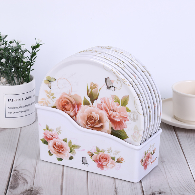 New Peony Pattern Tray Small Heat Cushion Plate Fruit Tray Tray Dinner Plate Family Dining Table Living Room Plate