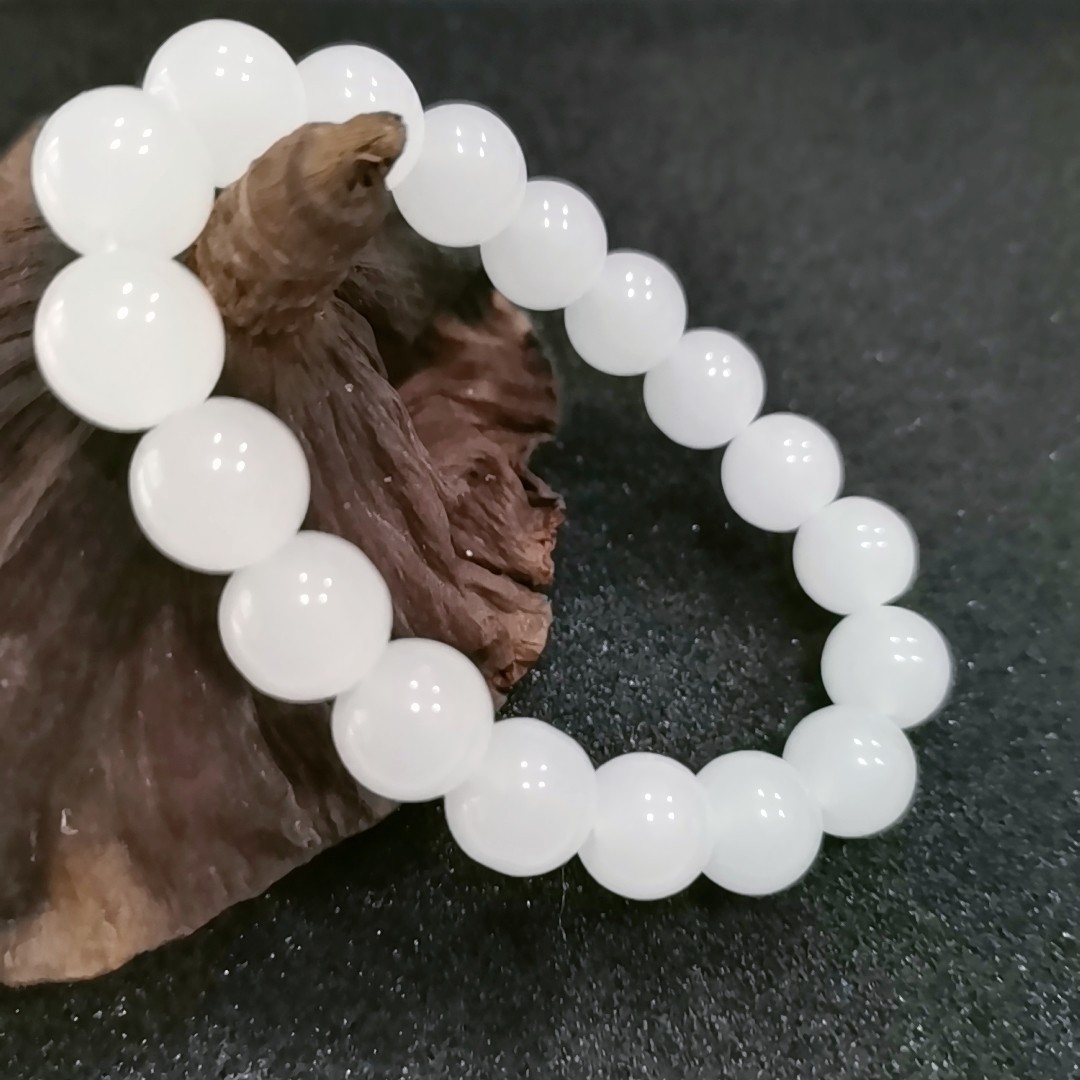 High-quality imitation Hetian white jade round bead bracelet, Hetian jade bracelet 8mm, 10mm, 12mm DIY bracelet details Picture