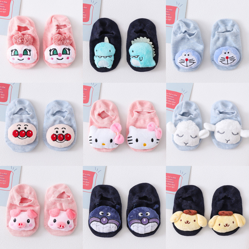 Wholesale of 2022 InS-style baby children's invisible socks, pure cotton children's socks, glue anti-slip three-dimensional cartoon doll socks Specification image