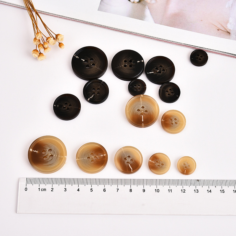 High-Grade Resin Pattern Buttons Women's Coat Trench Button Men's Suit Pants Buckle Imitation Horn Lace Button Specification drawing