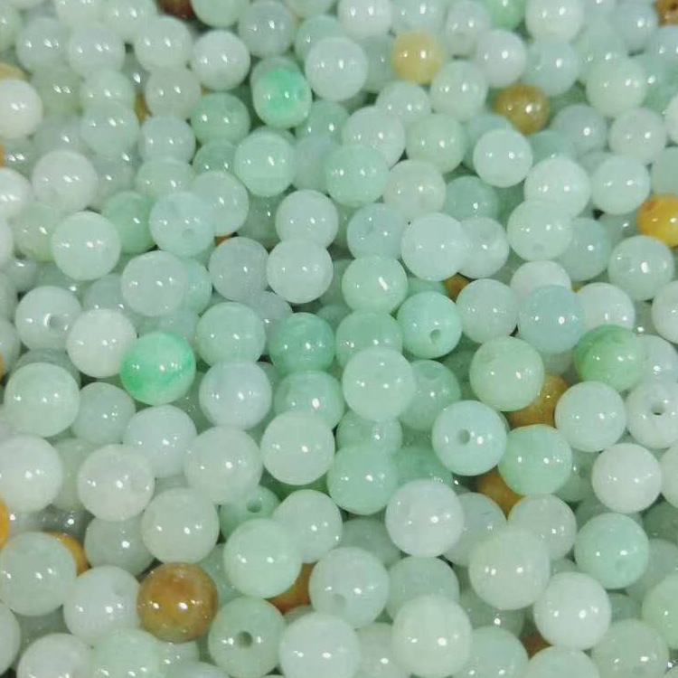 翡翠散珠厂家直销6mm-14mm冰种糯种三彩缅甸A货圆珠手链项链diy配
