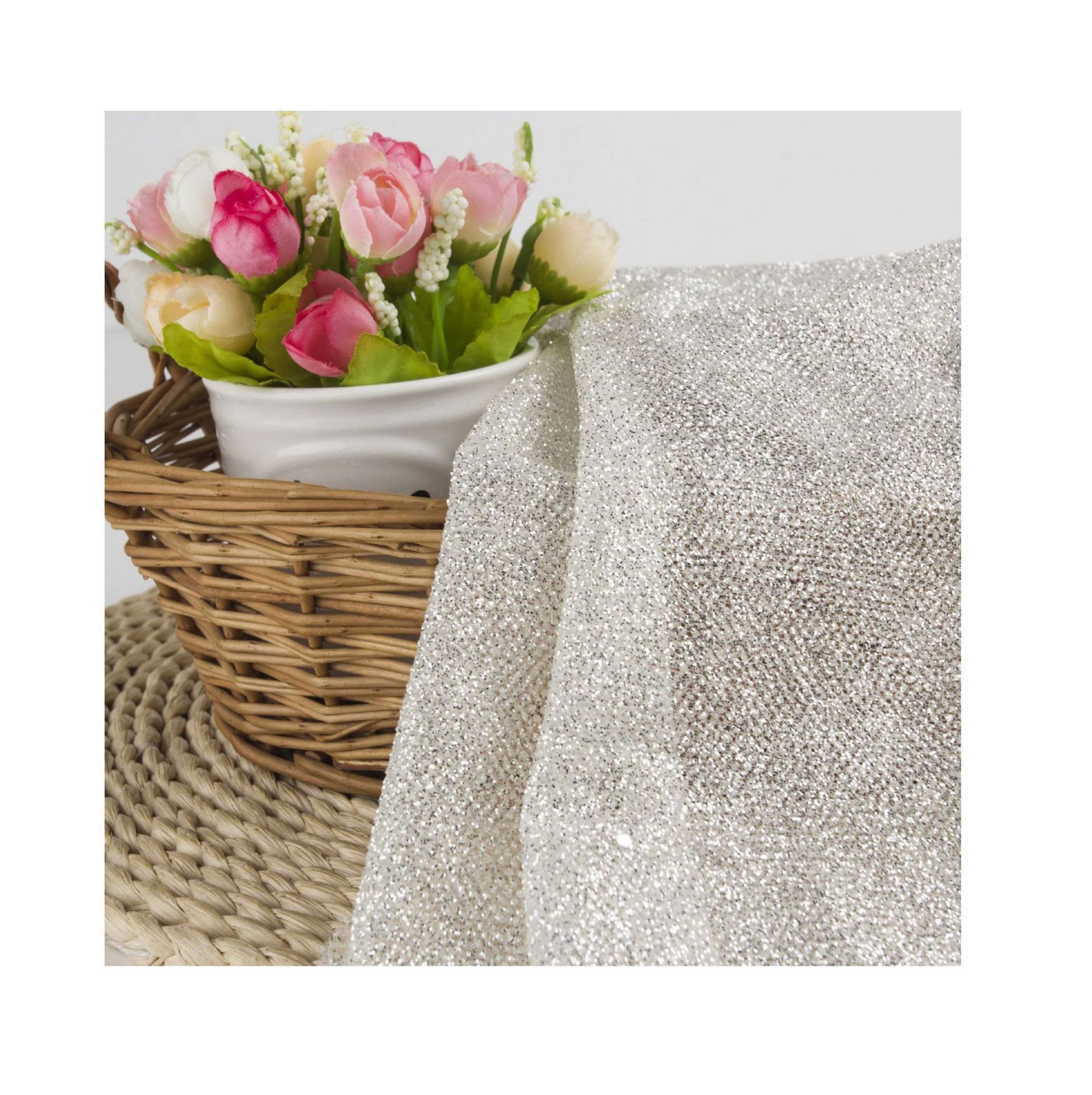 Sequined wedding dress fabric, mesh fabric, glitter mesh, shiny mesh, mesh powder, glitter silver fabric wedding dress mesh Item Picture