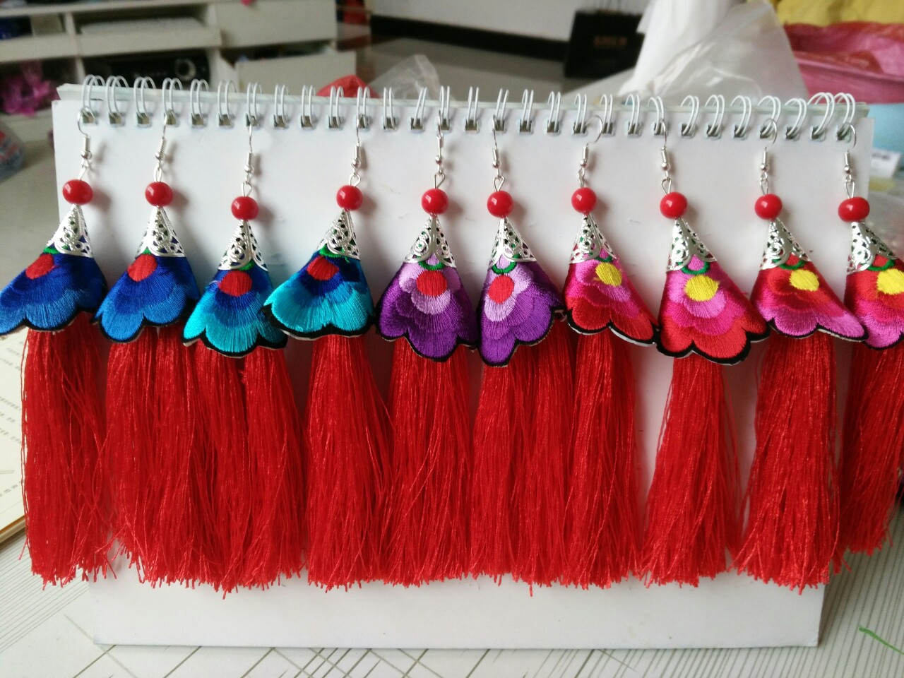 New National Style Cloth Multi-Color Embroidered Tassel Earrings Jewelry Wholesale Specification drawing