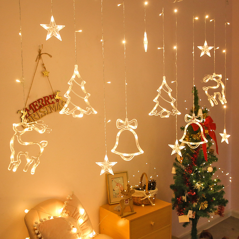 Wholesale of LED curtain lights for Christmas festival room decoration, creative deer bell Christmas tree curtain light strings