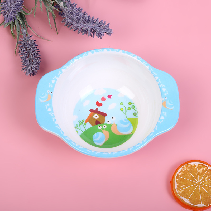 Melamine Tableware Double Handle Small Animal Pattern Round Bowl Tableware Children Baby Learn To Eat Rice Bowl Can Be Customized Pattern Application Scenario