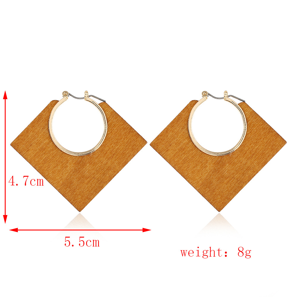 Cross-border exclusive European and American new ear rings, creative geometric classic solid color solid wood diamond-shaped hollowed-out alloy earrings and earrings Specification image