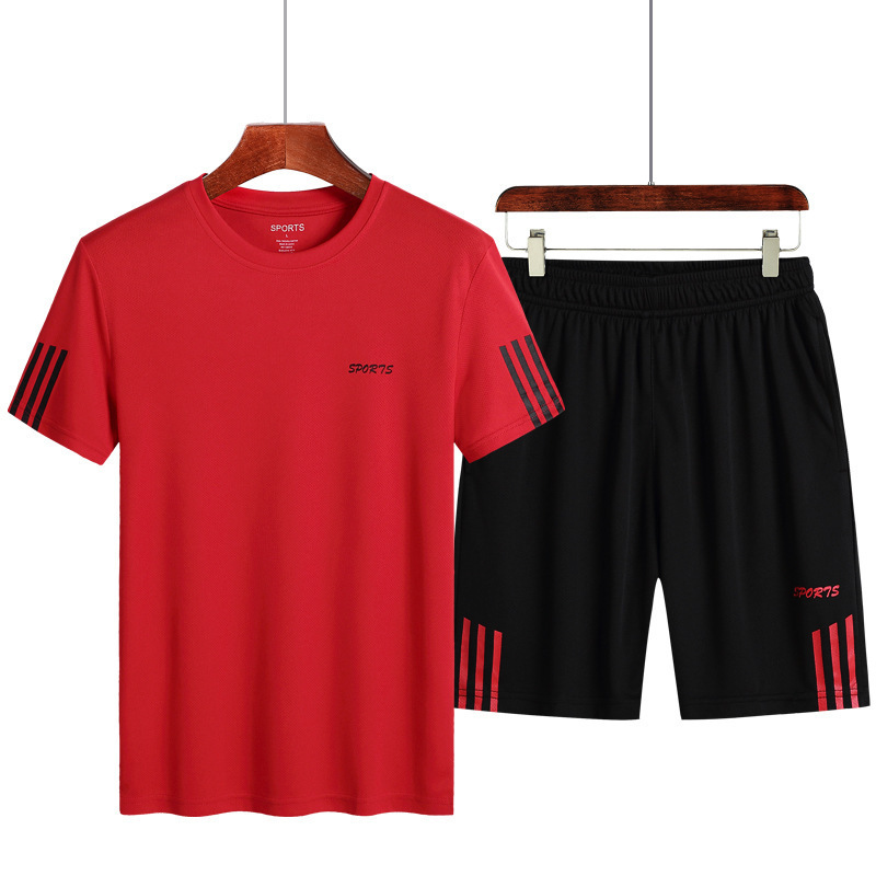 Summer Set 2020 Thin Three-Bar Sports And Leisure Set Men's Summer Quick Dry Round Neck Short Sleeve Loose Men's Wear Item Picture