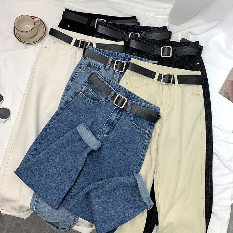 Dad denim straight-leg pants for girls autumn 2020 new style slimming high-waisted loose nine-inch Halon radish pants Specification image