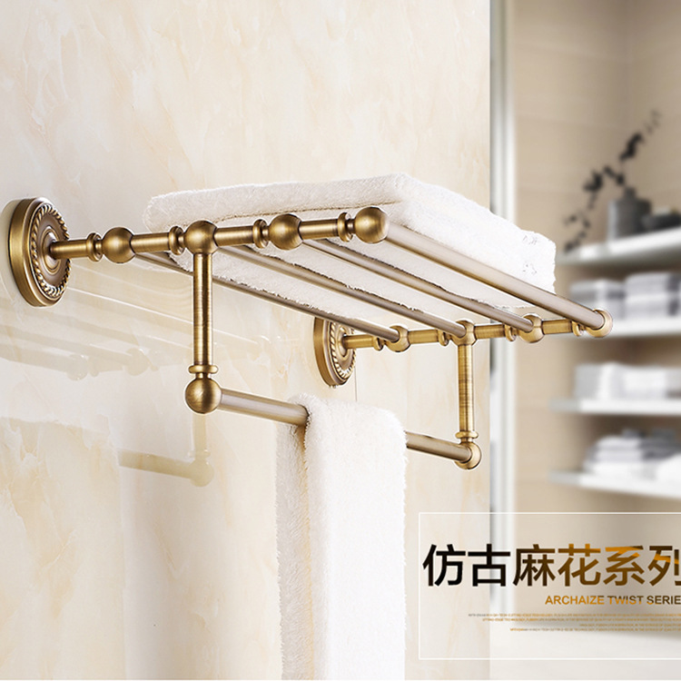 High-End Antique Towel Rack All Copper Perforation-Free Bathroom Hardware Pendant Set Bath Towel Rack Light Luxury Bathroom Shelf details Picture