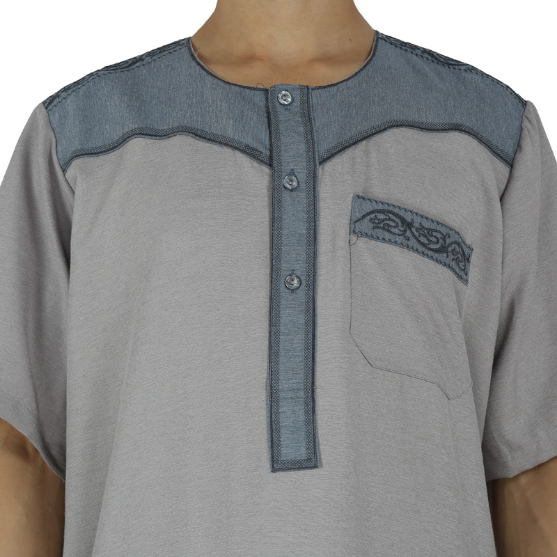 2022 Morocco new men's short sleeve cotton and linen cross-border wholesale platform for Arab robes Item Picture