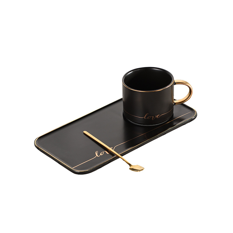 High-End Gold Love Dessert Tray Coffee Cup With Spoon Combined With Fashion Multi-Purpose Ceramic Mug Mug Set Item Picture