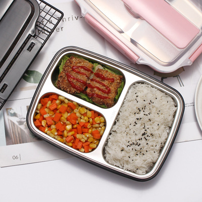 304不锈钢饭盒 便携餐具套装 学生儿童保温环保 卫生 餐盘 3格4格详情图3