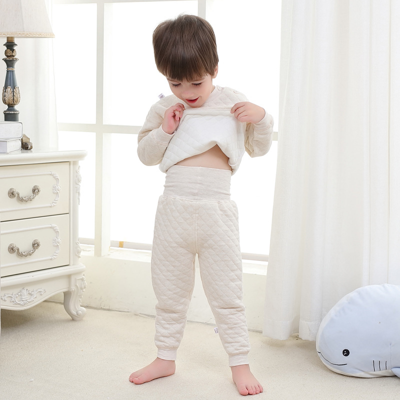 Three-layer cotton-padded high-waisted belly protection pants for infants and children, warm underwear sets for boys and girls, and thick clothes for babies Application Scenario