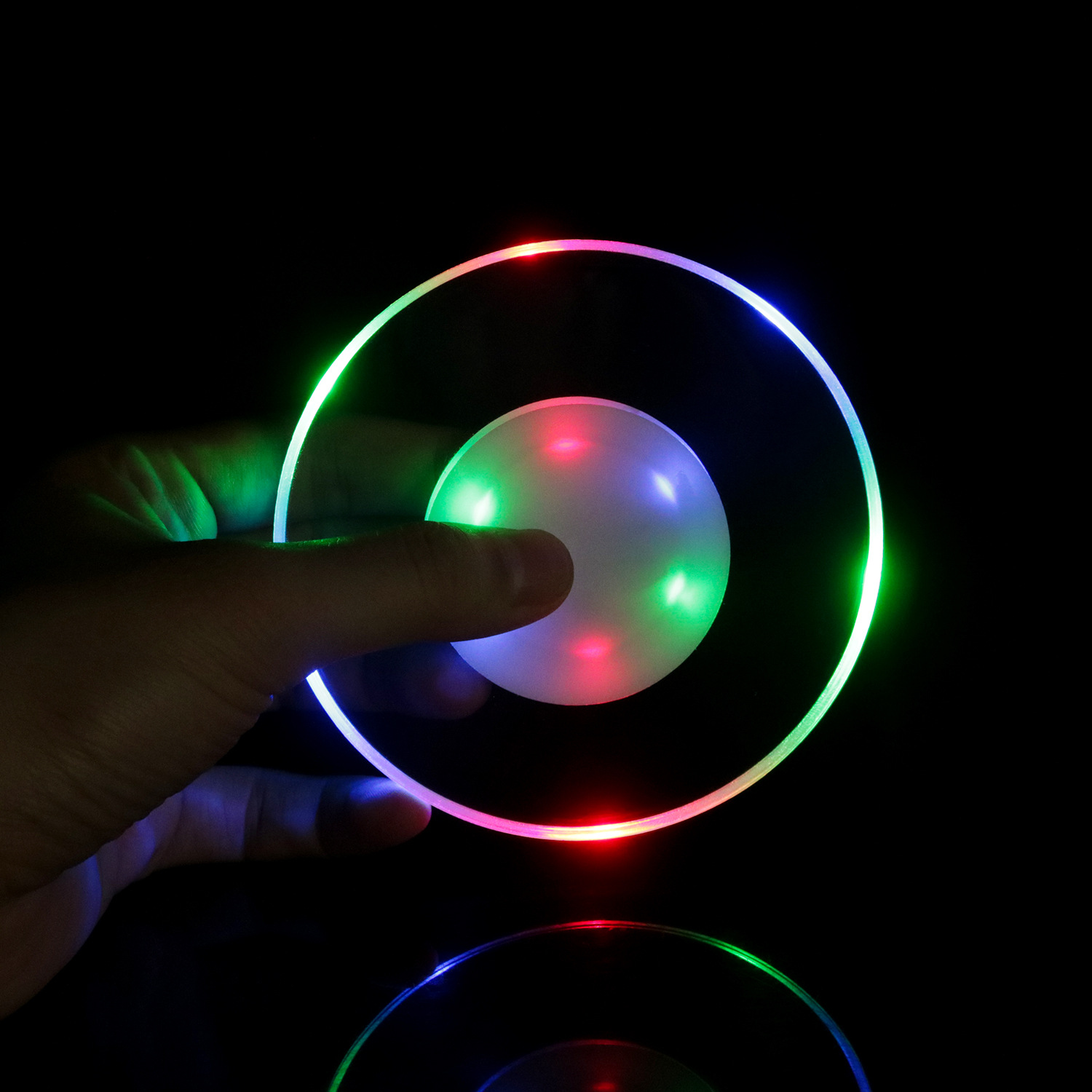 Wholesale led illuminated coasters, acrylic transparent illuminated coasters, cocktail bar three-color light illuminated water coasters details Picture