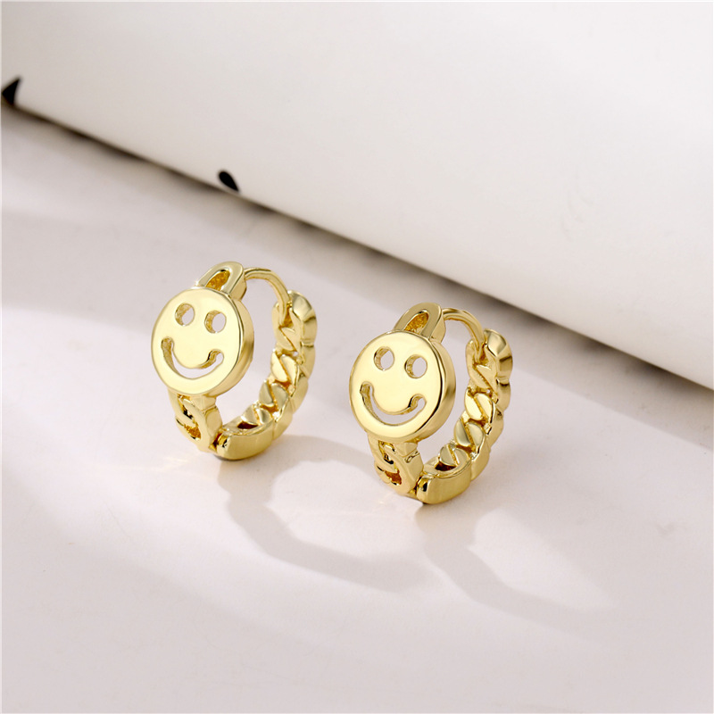 Twist Smiling Face Earrings Female Korean Version Simple Hong Kong Wind Ear Buckle Net Red Round Hollow Simple Smile Earrings Earrings Popular Accessories Fashion Earrings Korean Version Earrings Earrings Ear Buckle Brand Oem Processing details Picture