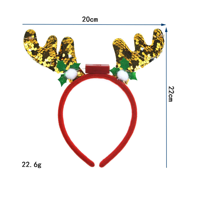 Coollester Glitter Headband 6 Features Sequin Antler Headband 6 Lights Party Push Christmas Headband Item Picture