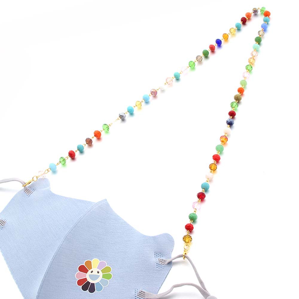 Factory direct sales of mixed-color crystal beads, handcrafted curved needle mask chain, crystal bead necklace, anti-drop and anti-fall necklace, lobster clasp details Picture