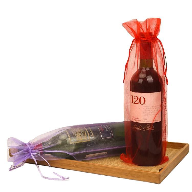 Factory direct sales of 14*37 multi-color single transparent gauze wine bags, drawstring gift gauze bags, drawstring net gauze bags Item Picture