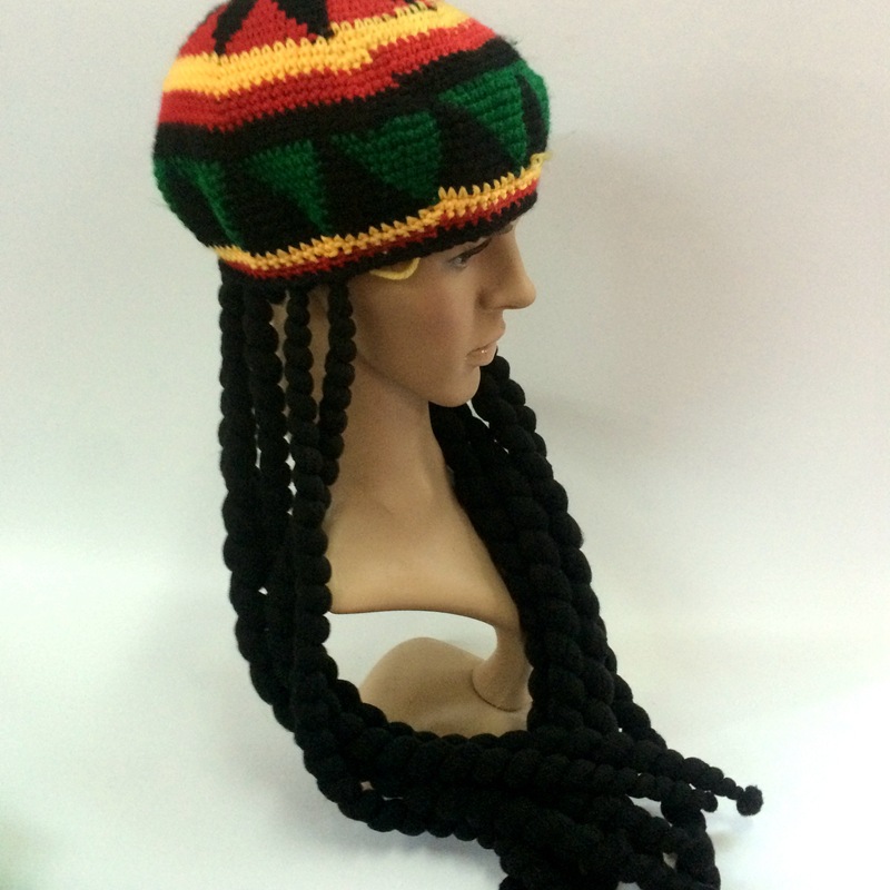 出口巴西南非针织帽十根脏辫子印第安土著假发帽cosplay广告                             详情图4