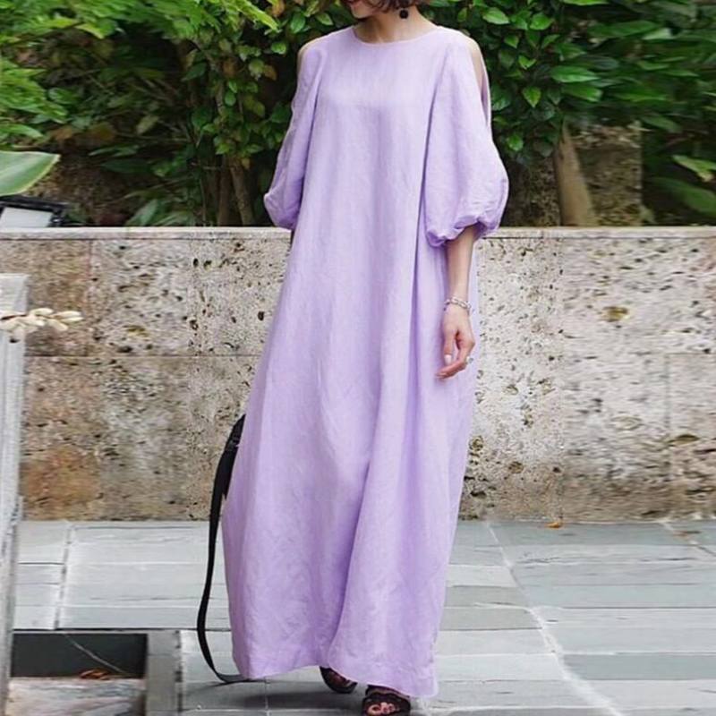 2020 Summer new dress: Women's puffy and elegant mid-sleeved casual dress, off-the-shoulder solid color party dress, cotton and linen dress details Picture