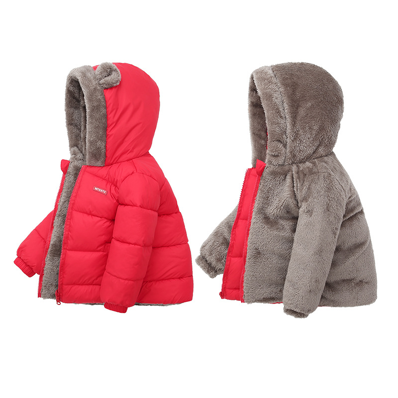 2021 Children's lambskin cotton-padded clothes, new cotton-padded clothes for boys, thickened hooded cotton-padded jackets for girls, and winter clothes for small children
